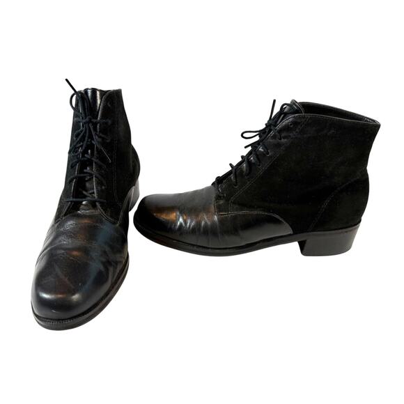 Vintage Pappagallo G-Tovino Made In Brazil Black Laced Up Leather Boots Size 6 M - Picture 1 of 8